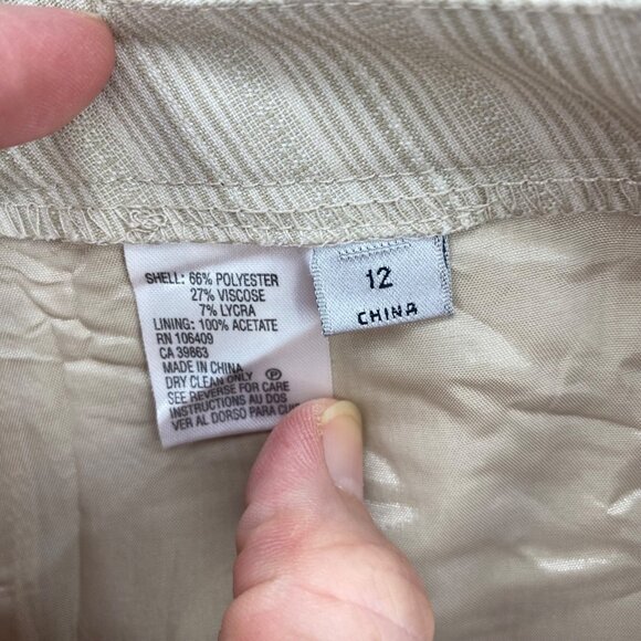 Tahari Suit Set Womens 12 Beige Pin Stripe Peak Lapel Pockets Office Career Work - Picture 14 of 16